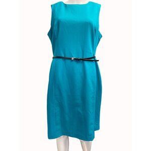 Calvin Klein Womens Aqua Blue Sleeveless Sheath Belted Dress Size 10 SKU 6542